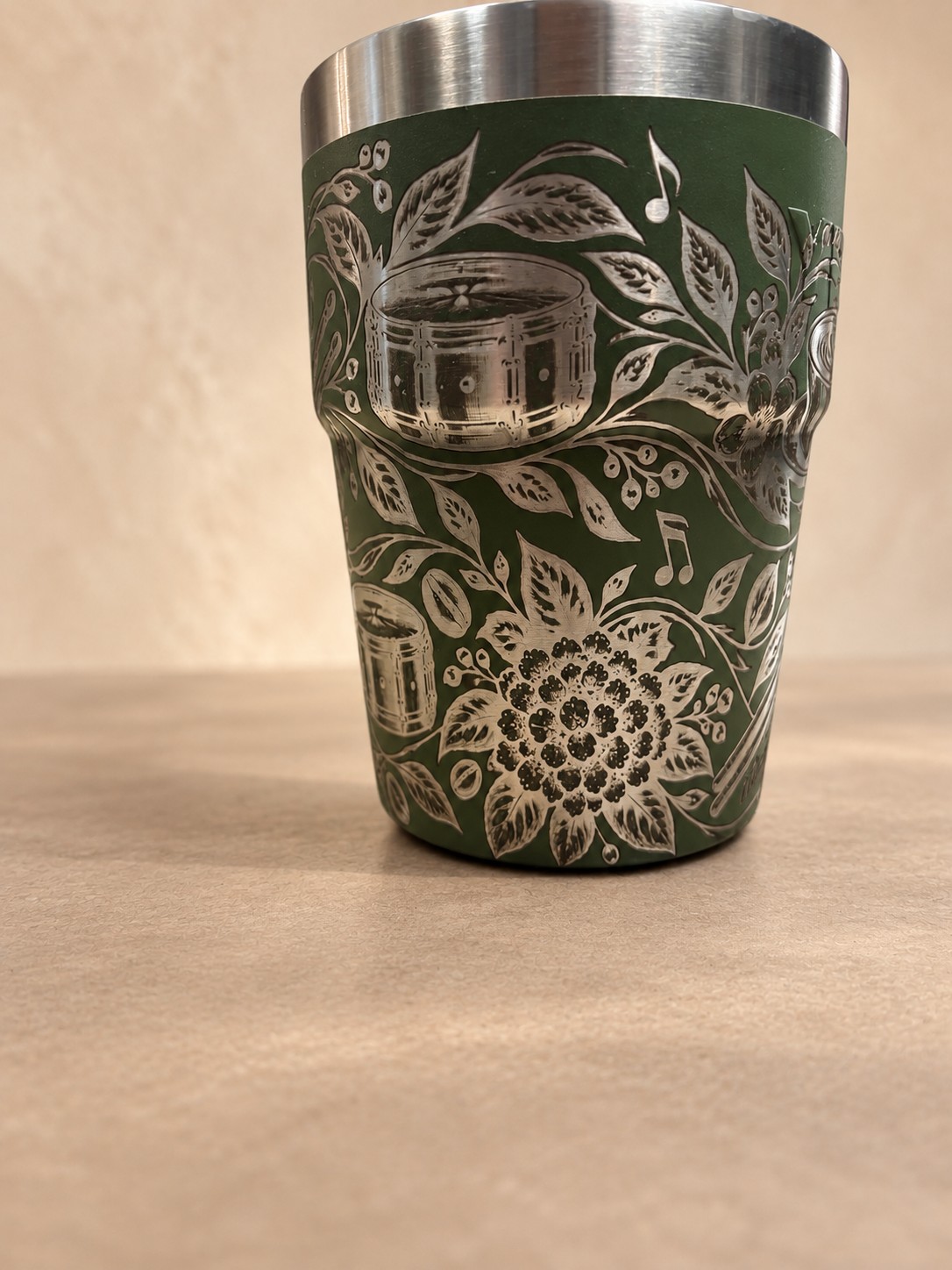 Botanical & music tumbler — completed Clifton piece with digitally restyled background
